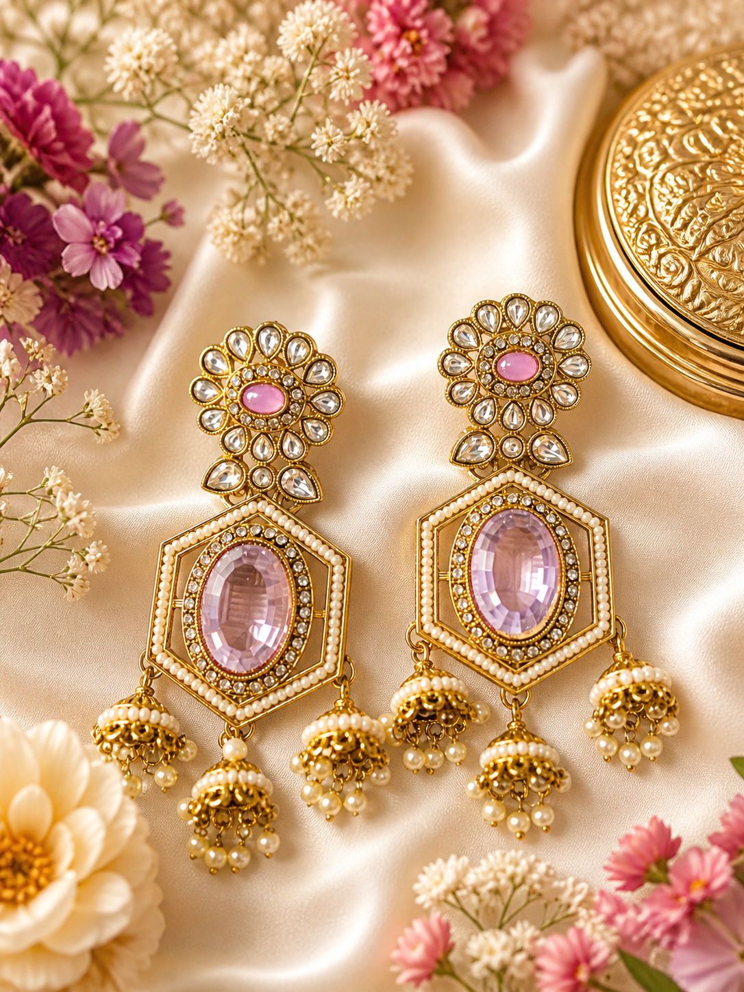 Royal Hexa Jhumka Statement Earrings - Image 2