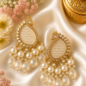 Ivory Pearl Paisley Statement Earrings