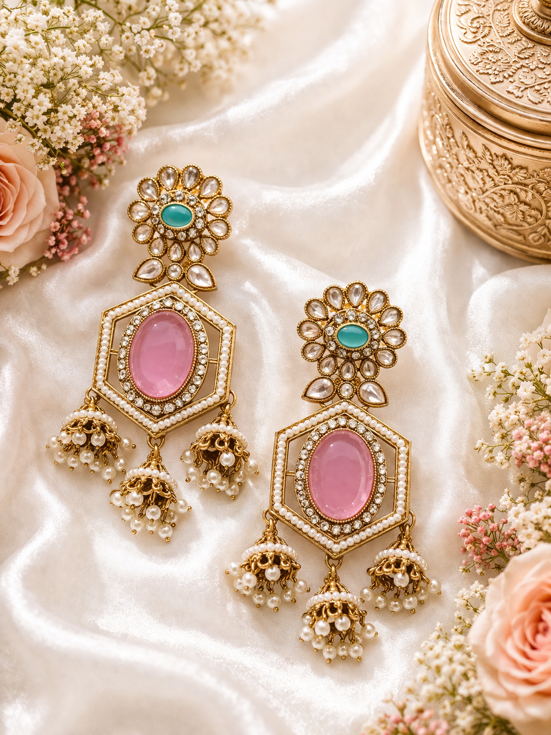 Royal Hexa Jhumka Statement Earrings - Image 3