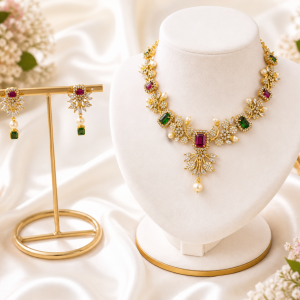 Floral Elegance Necklace Set (Ruby & Emerald Edition)