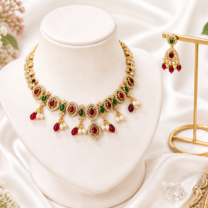 Royal Heritage Necklace Set (Ruby & Emerald Drops)