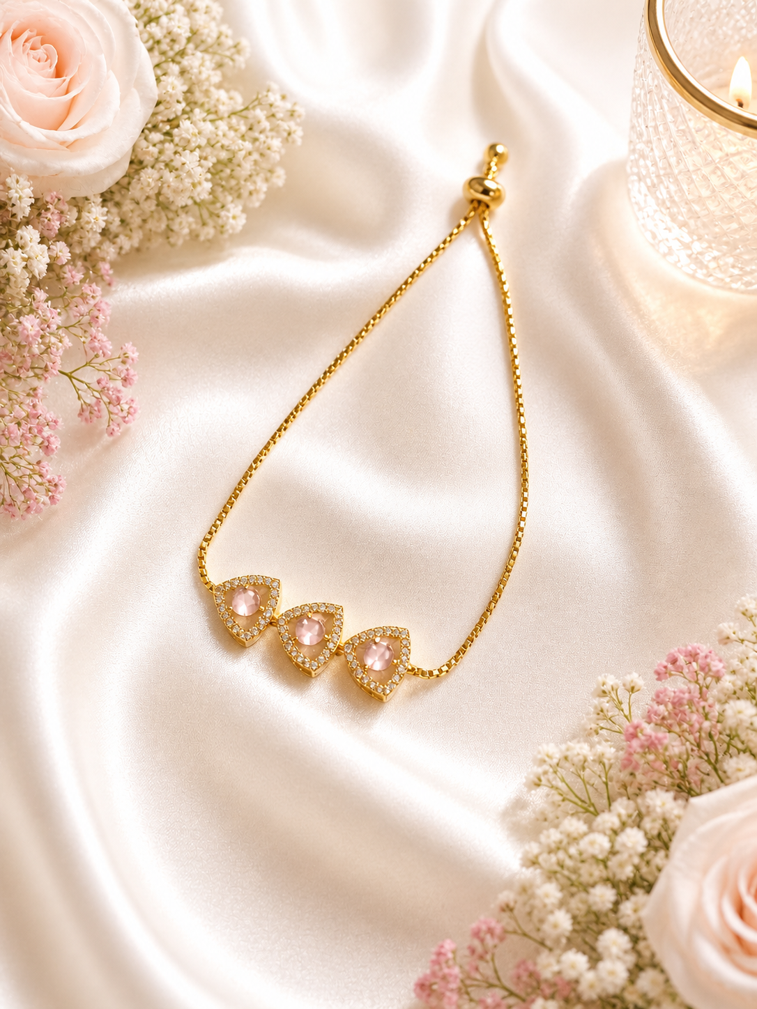 Elegant Gold Tri-Stone Adjustable Bracelet (Crystal Frame Collection) - Image 3