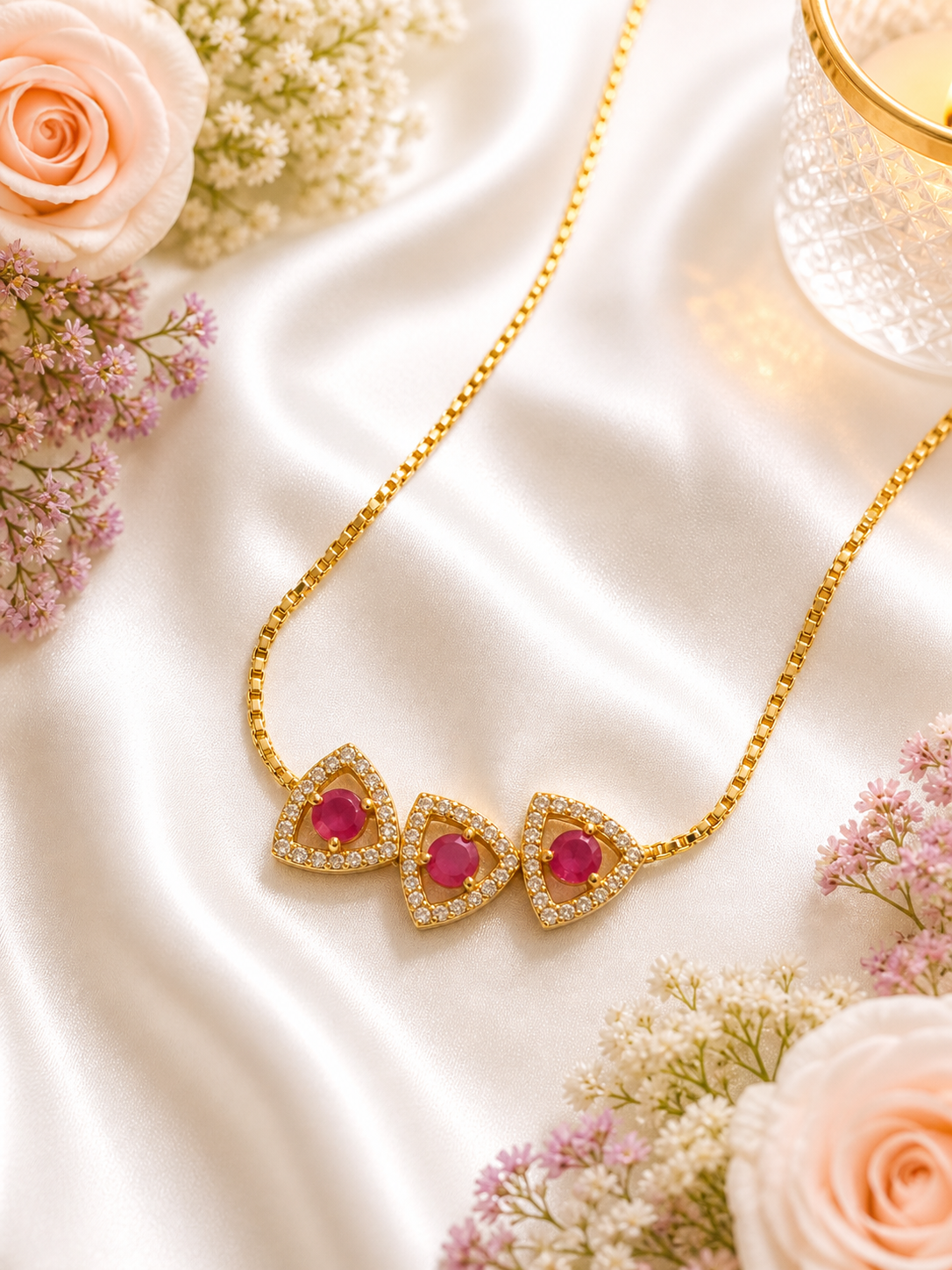 Elegant Gold Tri-Stone Adjustable Bracelet (Crystal Frame Collection)