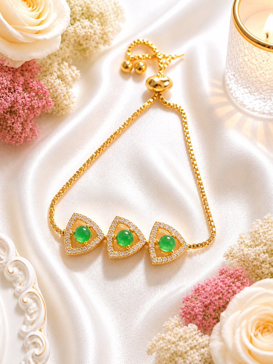 Elegant Gold Tri-Stone Adjustable Bracelet (Crystal Frame Collection) - Image 2
