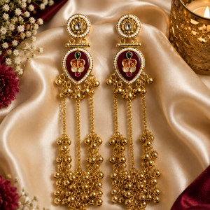 Royal Wine Stone Tassel Earrings