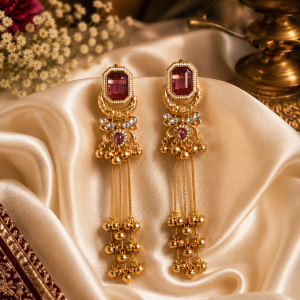 Royal Wine Stone Tassel Earrings