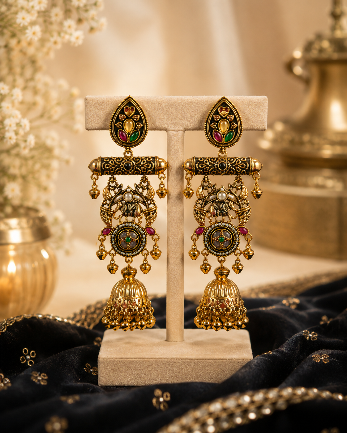 Regal Heritage Antique Jhumka Earrings - Image 2