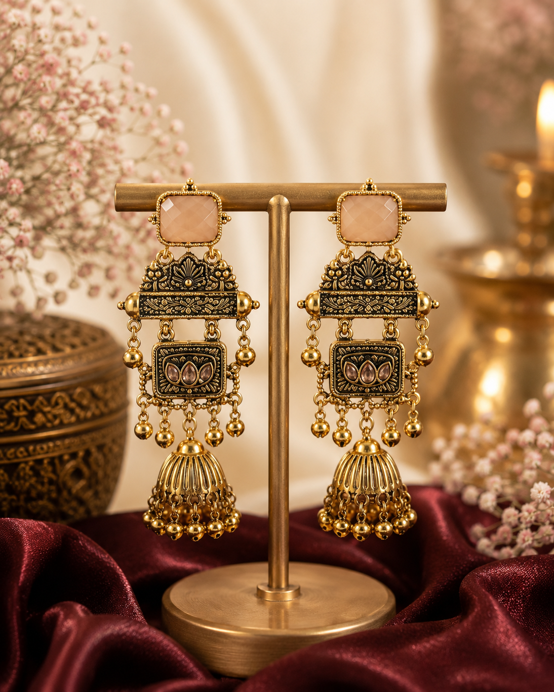 Heritage Jhumka Statement Earrings - Image 3