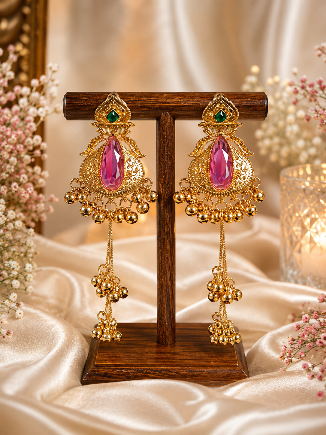 Regal Pink Crystal Statement Earrings