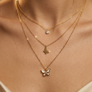 Golden Butterfly Drop Necklace