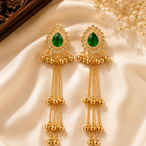Meher Emerald Tassel Earrings
