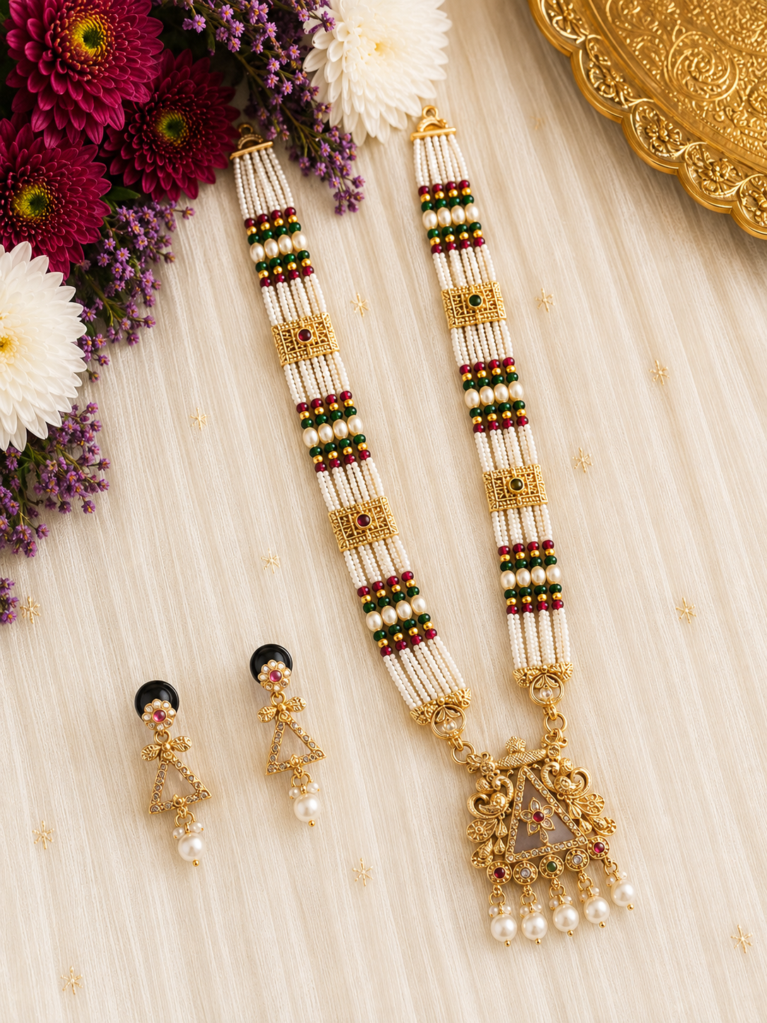 Royal Kundan Pearl Multi-Layer Necklace Set